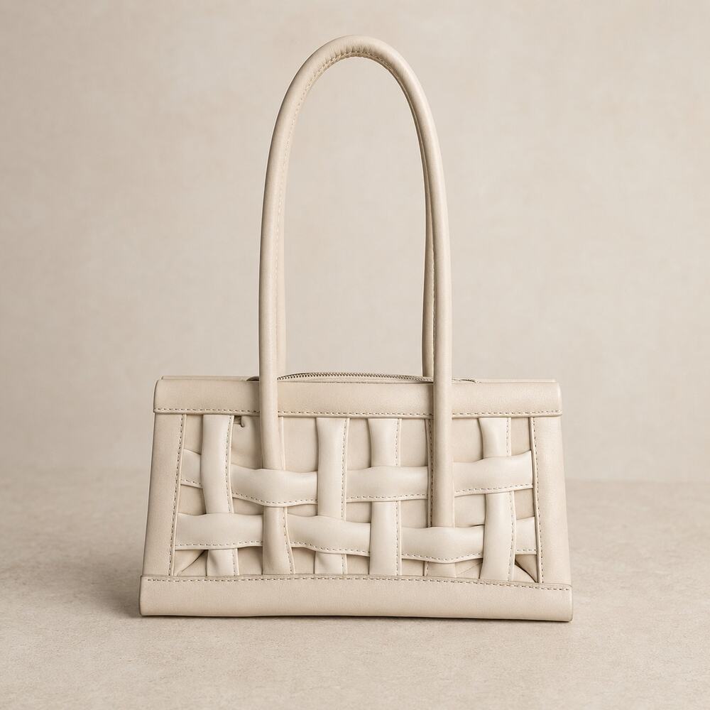 Edra by Edra Cream Woven Vegan Leather Mini Satchel Handbag Limited Edition